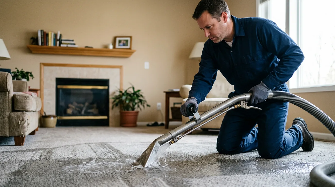 Water damage restoration technician working near Huffman, TX